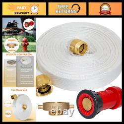 100FT Fire Hose 1.5 ID with Brass Couplings, Hydrant Adapter & Nozzle