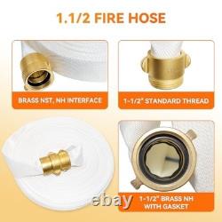 100FT Fire Hose 1.5 ID with Brass Couplings, Hydrant Adapter & Nozzle