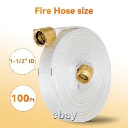 100FT Fire Hose 1.5 ID with Brass Couplings, Hydrant Adapter & Nozzle