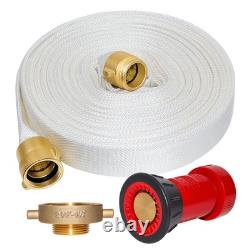 100 FT Fire Hose with Brass Couplings & Nozzle, 430 PSI, Garden Irrigation