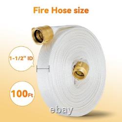 100 FT Fire Hose with Brass Couplings & Nozzle, 430 PSI, Garden Irrigation
