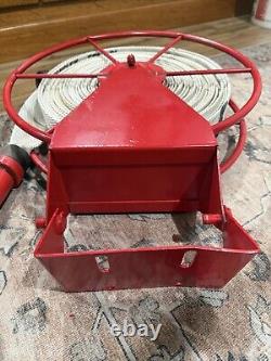 18 Antique Vintage Red Fire Hose Reel With Hose