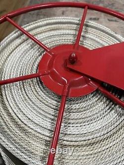 18 Antique Vintage Red Fire Hose Reel With Hose