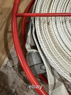 18 Antique Vintage Red Fire Hose Reel With Hose