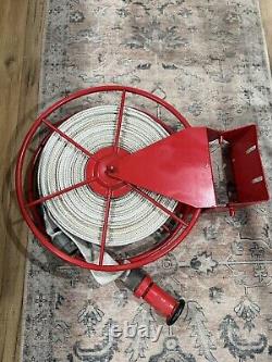 18 Antique Vintage Red Fire Hose Reel With Hose