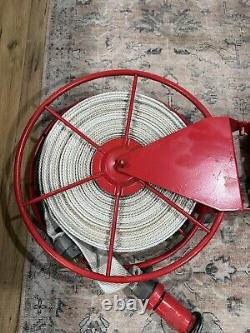 18 Antique Vintage Red Fire Hose Reel With Hose