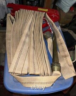 1950's Antique W. D. Allen 50' Fire Hose 12 Brass Nozzel Brooklyn Tenement