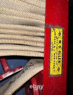 1950's Antique W. D. Allen 50' Fire Hose 12 Brass Nozzel Brooklyn Tenement
