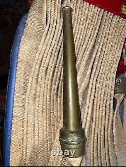 1950's Antique W. D. Allen 50' Fire Hose 12 Brass Nozzel Brooklyn Tenement