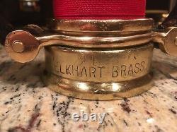 21/2 in. Brass / leather handles fire nozzle antique Elkhart Brass MFG Co