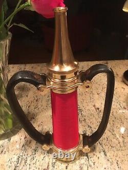 21/2 in. Brass / leather handles fire nozzle antique Elkhart Brass MFG Co