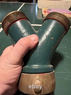 2 1/2 Thread Solid Brass Fire Hydrant Siamese Water Hose Wye Y Splitter Vintage