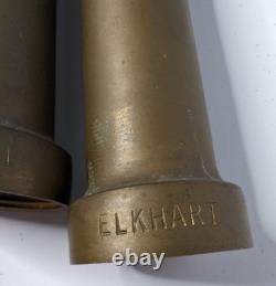 2 Antique Elkhart 10 Brass Fire Hose Nozzles with 1 3/4 Threads