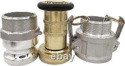 2 NPSH Brass Fire Hose Nozzle with 2 Aluminum Camlock Fittings Heavy-Duty