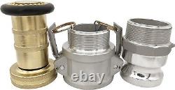 2 NPSH Brass Fire Hose Nozzle with 2 Aluminum Camlock Fittings Heavy-Duty