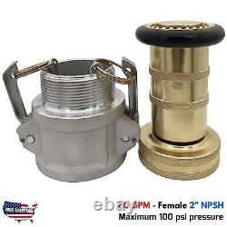 2 NPSH Threads Brass Industrial Fire Hose Nozzle 2 Camlock Fittings Fog Nozzle