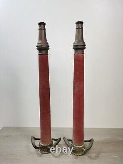 2 Vintage UNDERWRITERS Wrapped Brass Fire Hose Playpipe With Nozzle 30 inches