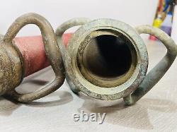 2 Vintage UNDERWRITERS Wrapped Brass Fire Hose Playpipe With Nozzle 30 inches