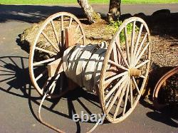 2 Wheel Fire Hose Pull Cart Reel 41 Wooden Spoke Wheels