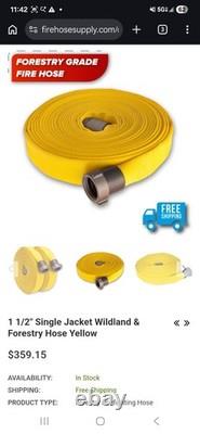 3 1 1/2 Single Jacket Wildland & Forestry Fire Hose Yellow On Top Of 6 Nozzles