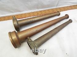 3 Early Solid Brass 10-12 Fire Fighting Hose Powhatan Nozzle Tip Firefighter