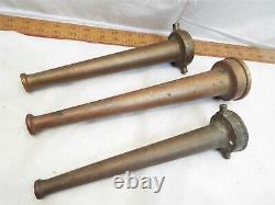 3 Early Solid Brass 10-12 Fire Fighting Hose Powhatan Nozzle Tip Firefighter