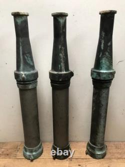 3 Large Vintage Elkhart Firehose Nozzle 23 1/2 long 1.5000 Patina Verdigris