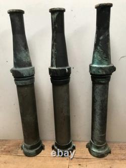 3 Large Vintage Elkhart Firehose Nozzle 23 1/2 long 1.5000 Patina Verdigris