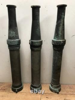 3 Large Vintage Elkhart Firehose Nozzle 23 1/2 long 1.5000 Patina Verdigris