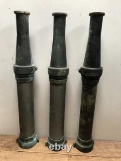 3 Large Vintage Elkhart Firehose Nozzle 23 1/2 long 1.5000 Patina Verdigris
