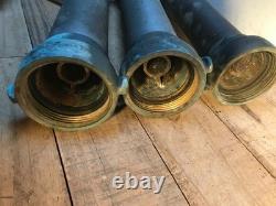 3 Large Vintage Elkhart Firehose Nozzle 23 1/2 long 1.5000 Patina Verdigris
