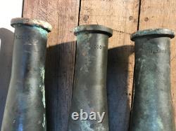 3 Large Vintage Elkhart Firehose Nozzle 23 1/2 long 1.5000 Patina Verdigris