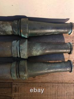 3 Large Vintage Elkhart Firehose Nozzle 23 1/2 long 1.5000 Patina Verdigris