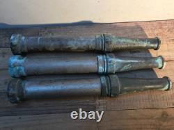 3 Large Vintage Elkhart Firehose Nozzle 23 1/2 long 1.5000 Patina Verdigris