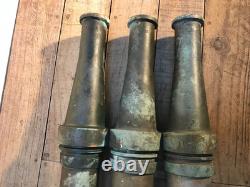 3 Large Vintage Elkhart Firehose Nozzle 23 1/2 long 1.5000 Patina Verdigris