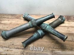 3 Large Vintage Elkhart Firehose Nozzle 23 1/2 long 1.5000 Patina Verdigris