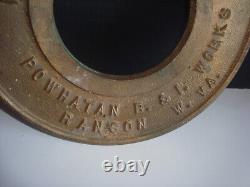 ATQ Brass Fire Department Wall Hydrant Plate Powhatan B&I Works Ranson W. VA