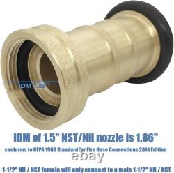 Adjustable 1-1/2 NST/NH Brass Fire Hose Nozzle for Multipurpose Use, 100 psi