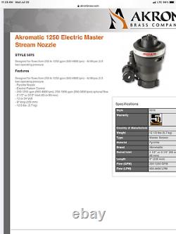 Akon 5075 Akromatic 1250 250-1250 GPM 80 psi Master Stream Fire Hose Nozzle 3