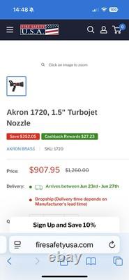Akron Style 1720 Turbojet Fire Fighting Nozzle 1-1/2 Pistol Grip