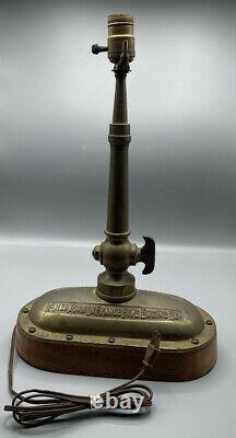 American LaFrance Fire Engine Co. Brass Fire Hose Nozzle Table Lamp