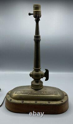 American LaFrance Fire Engine Co. Brass Fire Hose Nozzle Table Lamp