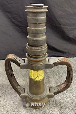 American-LaFrance-Foamite 10E Elmira NY Brass Fire Hose Nozzle withLeather Handles