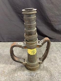 American-LaFrance-Foamite 10E Elmira NY Brass Fire Hose Nozzle withLeather Handles
