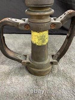 American-LaFrance-Foamite 10E Elmira NY Brass Fire Hose Nozzle withLeather Handles