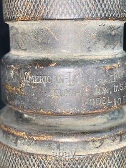 American-LaFrance-Foamite 10E Elmira NY Brass Fire Hose Nozzle withLeather Handles