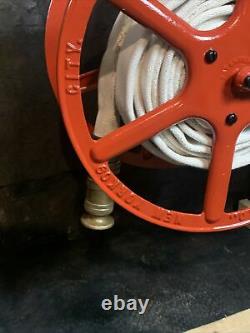 Antique 1900 Cliff & Guibert NYC Reel with Niagara Fire Hose Wooster Brass Nozzle