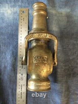 Antique 1929 Larkin fire hose nozzle With Cock, Firefighting, Zinc Coated Brass