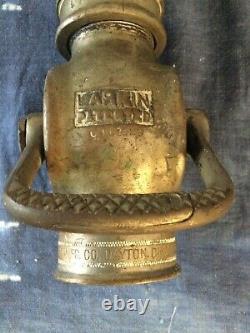 Antique 1929 Larkin fire hose nozzle With Cock, Firefighting, Zinc Coated Brass