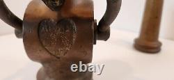 Antique 1930's Elkhart Mfg Brass Fire Nozzle Leather Handles US Patent 1917